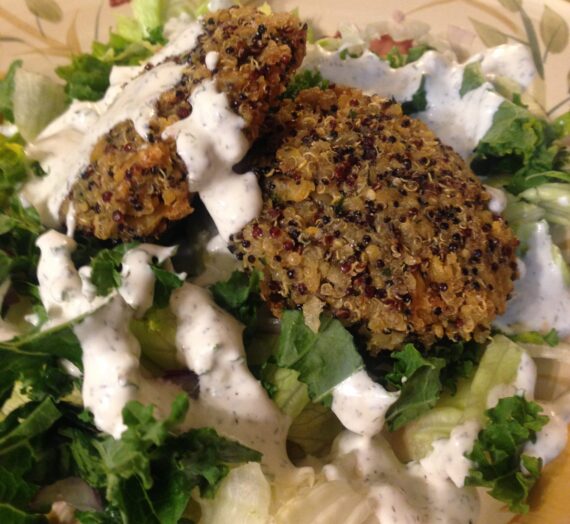 Chickpea Quinoa Patties over Mixed Greens with Garlic Ranch Dressing